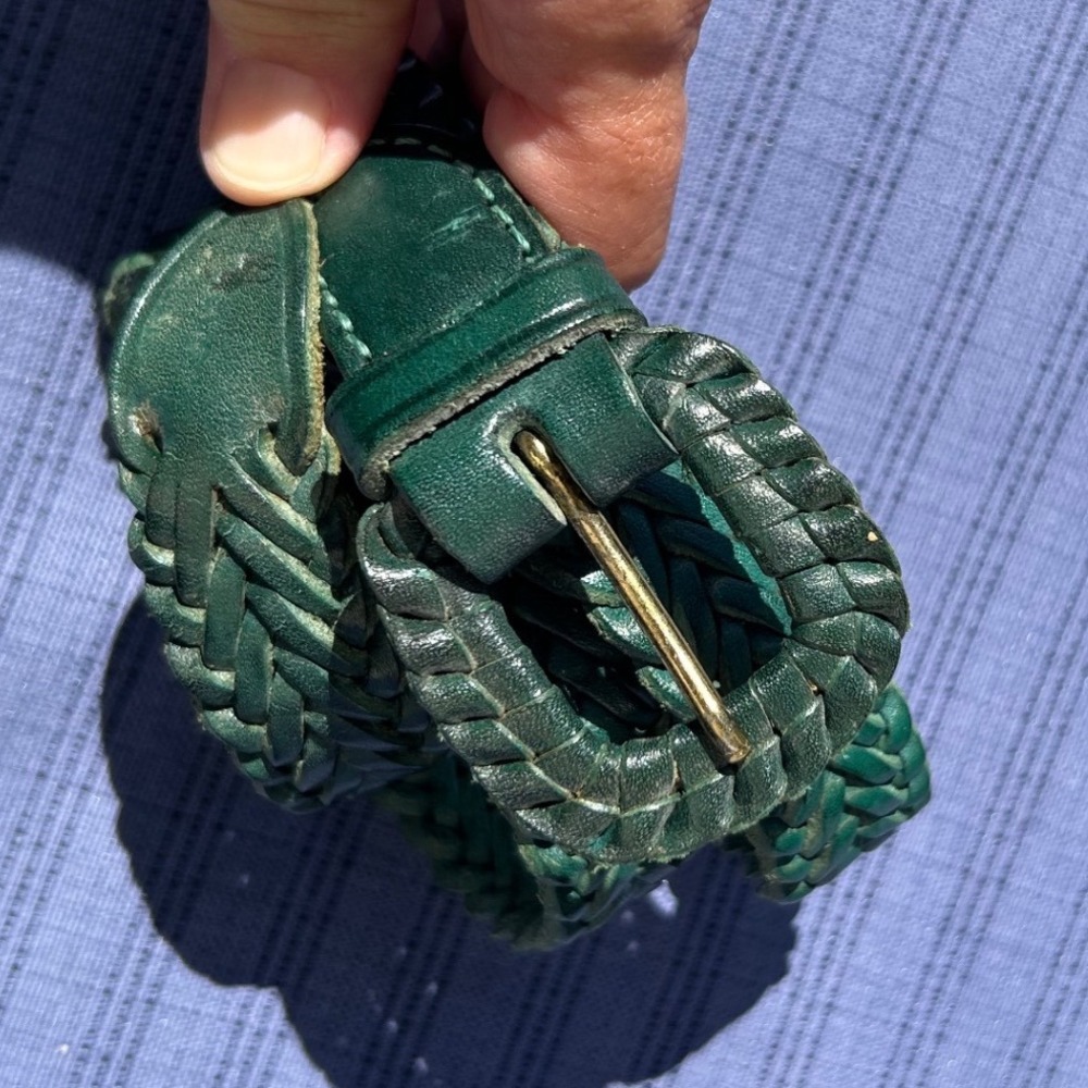 Polo Ralph Lauren Green Braided Leather Belt Made in England Woven Pony Logo 28